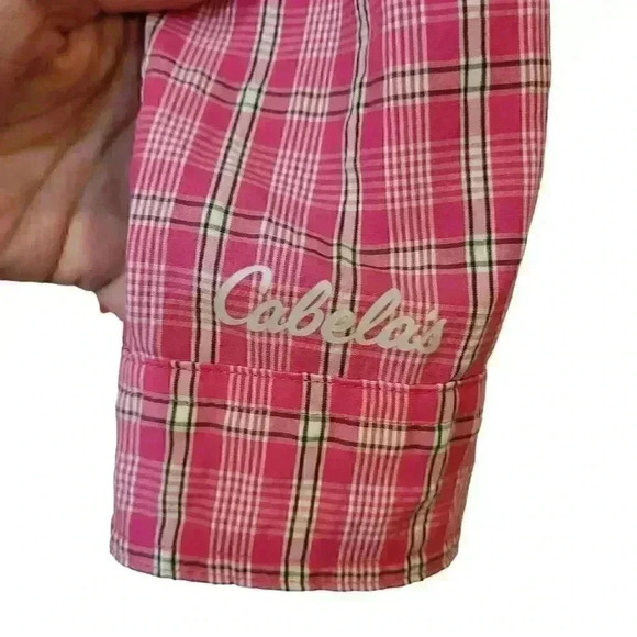 Cabela's Women's Pink Nylon/Poly Plaid Vented Fishing Outdoor Button Down Shirt - Picture 9 of 10